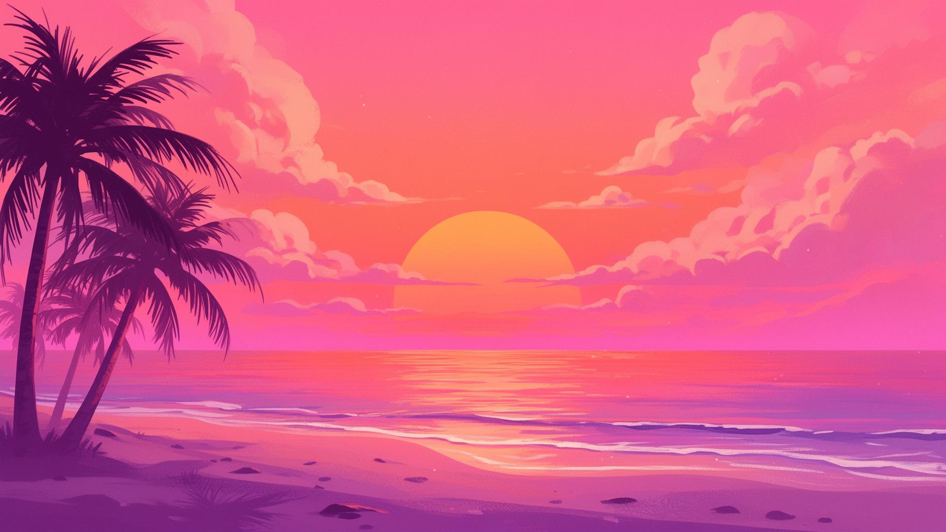 Pink sunset beach